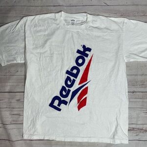 Vintage XL‎ Tshirt Single Stitch Reebok White Red Short Sleeve Tee Logo Graphic